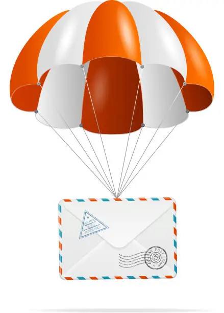 Vector illustration of Mail delivery. Parachute.