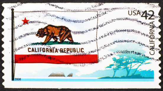 California flag & stylized panorama on US stamp