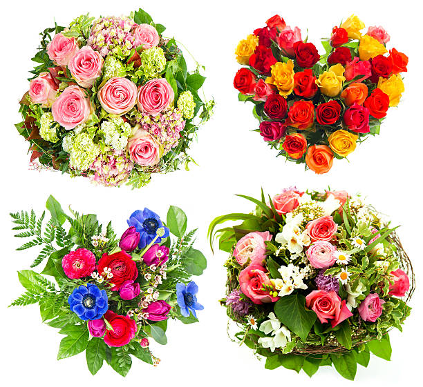 istock four colorful flowers bouquet on white 462431139