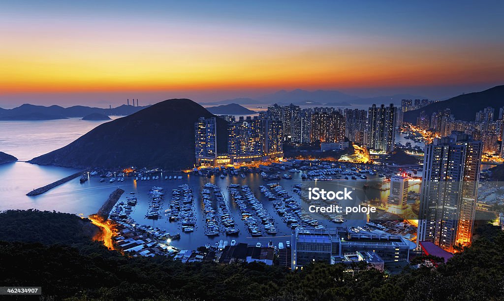 Hong Kong beautiful sunset , Aberdeen Typhoon Shelters Aberdeen - Hong Kong Stock Photo