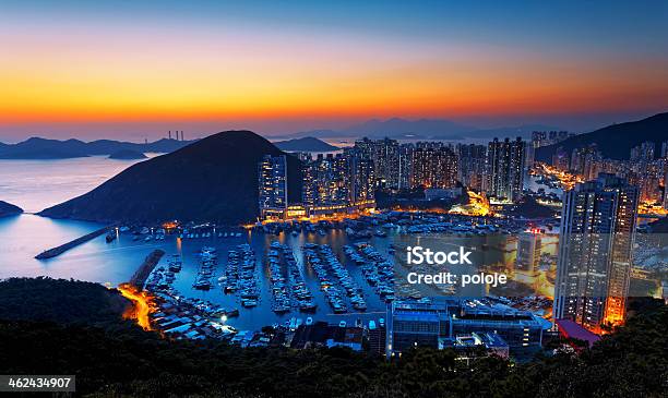 Hong Kong Beautiful Sunset Aberdeen Typhoon Shelters Stock Photo - Download Image Now