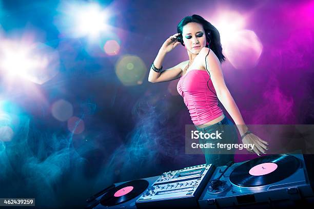 Beautiful Dj Girl At The Club Stock Photo - Download Image Now - Adult, Arts Culture and Entertainment, Audio Equipment