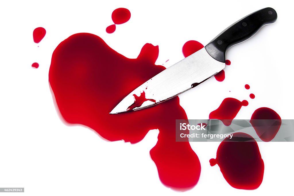 bloody knife with blood splatter bloody knife with blood splatter isolated on white Aggression Stock Photo