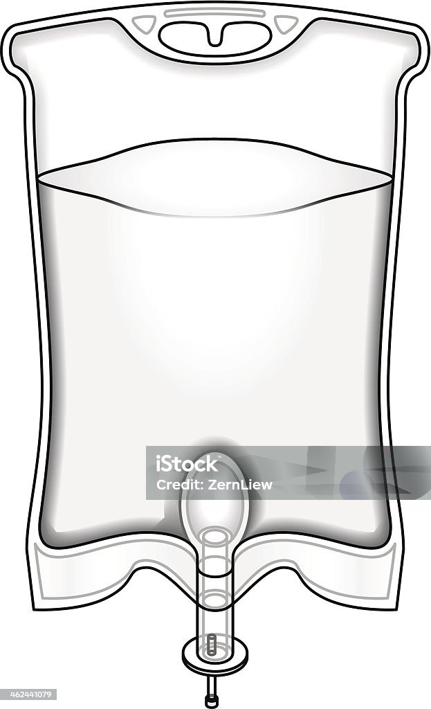 A picture of an intravenous bag An intravenous IV drip fluid bag filled with clear liquid. IV Drip stock vector