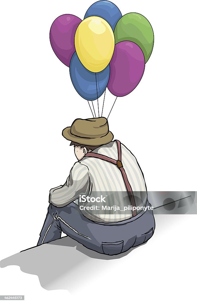 Uomo con baloons - arte vettoriale royalty-free di Adulto