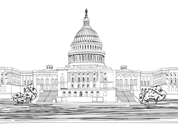 워싱턴 dc 카피톨 풍경, usa. - washington dc illustrations stock illustrations