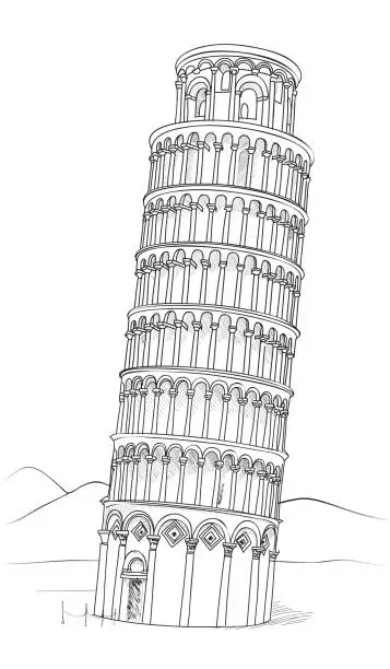 Vector illustration of Pisa Tower. Italian Landmark.