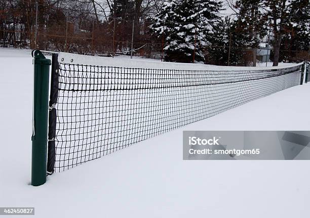 Tennis Court In The Snow Long View Stock Photo - Download Image Now - Cold Temperature, Frozen, Grid Pattern