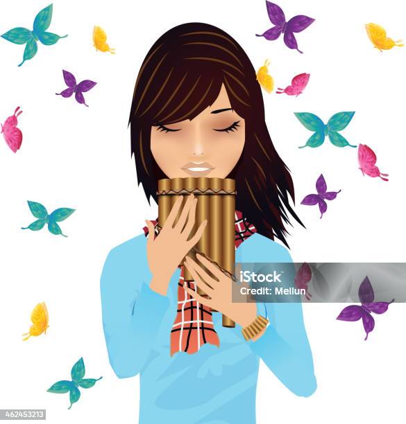 Girl にパンのフルートに囲まれバタフライのベクトル - Butterflies in the Stomach 英語の慣用句のベクターアート素材や画像を多数ご用意 - Butterflies in the Stomach 英語の慣用句, イラストレーション, イラストレーター