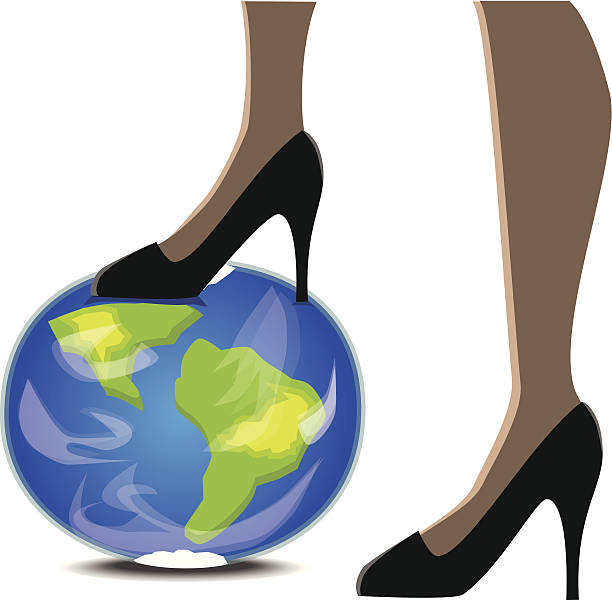 Business woman with the world at her heels vector art illustration