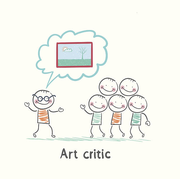 kunst kritiker erzählt den bürgern über das bild - museum art museum art connoisseur stock-grafiken, -clipart, -cartoons und -symbole