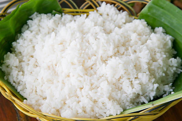 istock streamed rice in banana leaf rattan tray 462456241