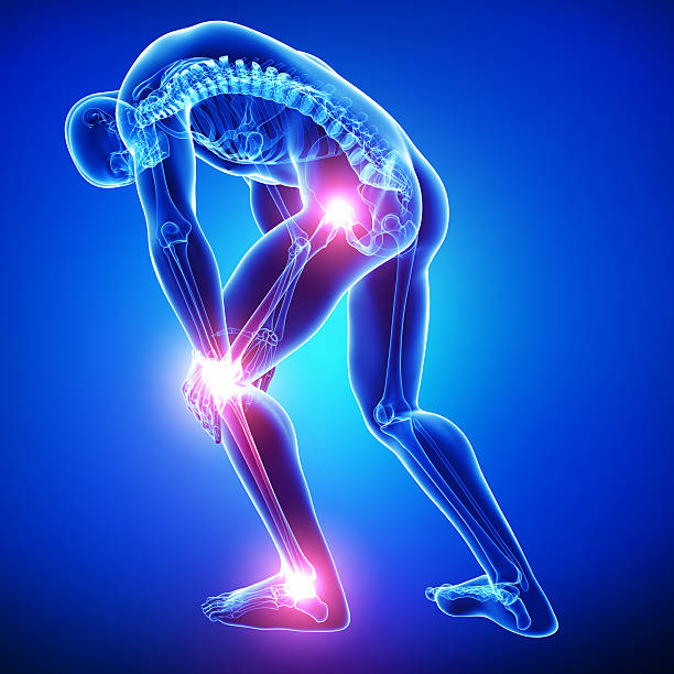 maschio tutte le articolazioni dolore nella zona blu - pain human knee arthritis human joint foto e immagini stock