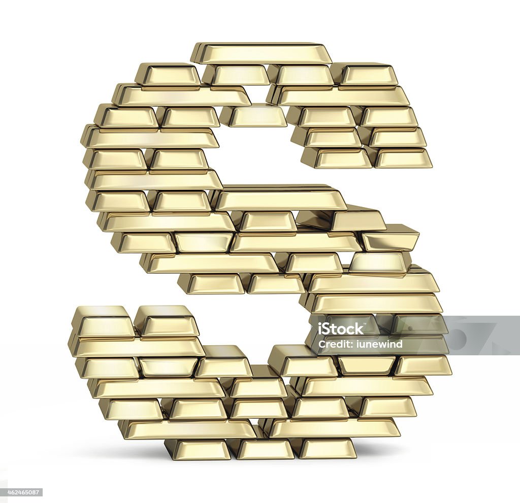 Letter S from gold bars Letter S from stacked gold bars on white background Alphabet Stock Photo