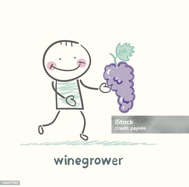 Winegrower Dá Um Cacho De Uvas - Arte vetorial de stock e mais imagens de Adulto - Adulto, Agricultura, Alegria