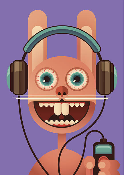 komiks królik z słuchawki. - animal ear audio stock illustrations