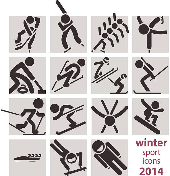 winter sport symbole - nordische kombination stock-grafiken, -clipart, -cartoons und -symbole