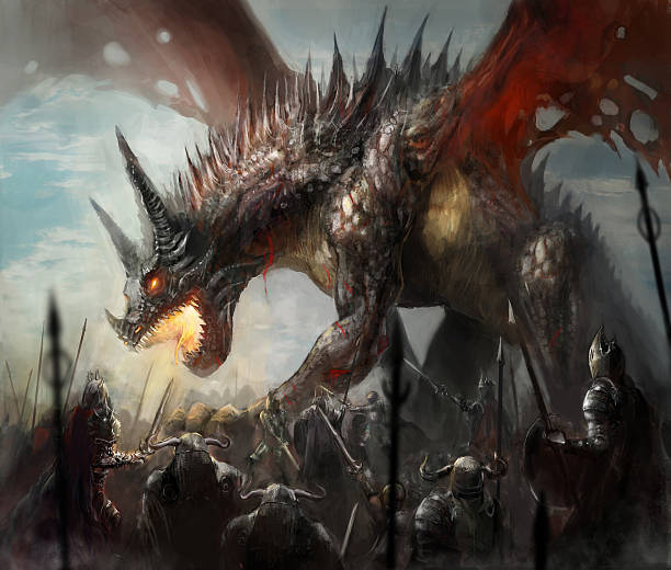 dragon hunt vector art illustration