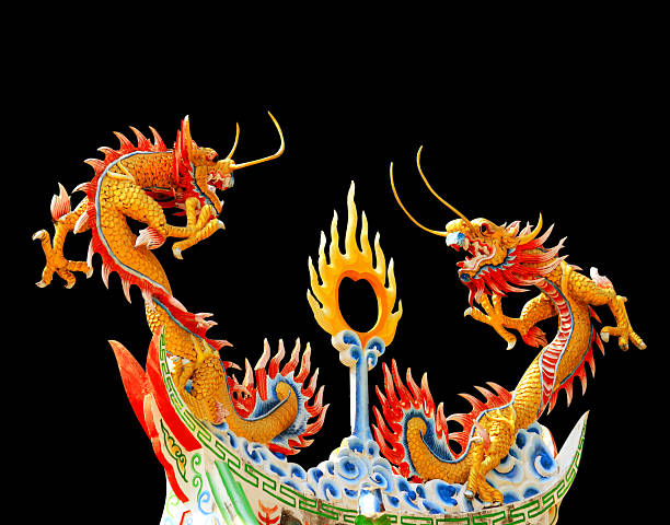 istock Double dragon statues in chinese temple 462473707
