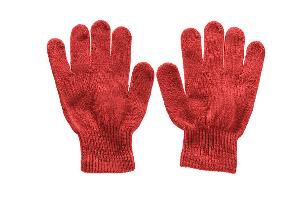 istock Red knitted cloth kid gloves with pattern  isolated on white 462478927