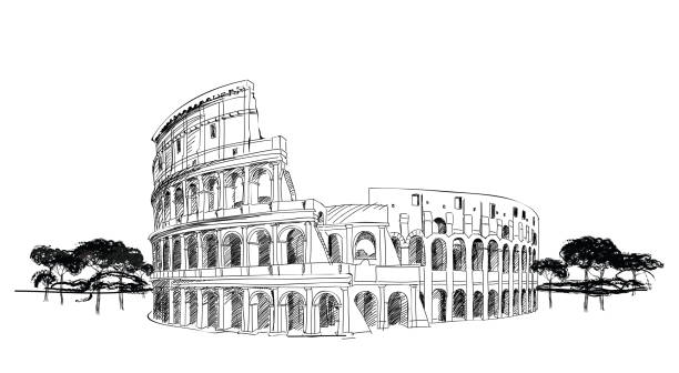 Coliseum in Rome, Italy. European Landmark. Colosseum  Vector Hand drawing sketch Illustration isolated on white background. amphitheater stock illustrations