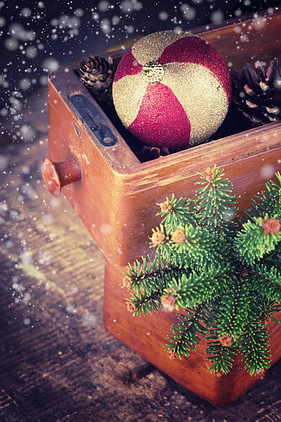 istock Decorative christmas composition on wooden background. 462487231
