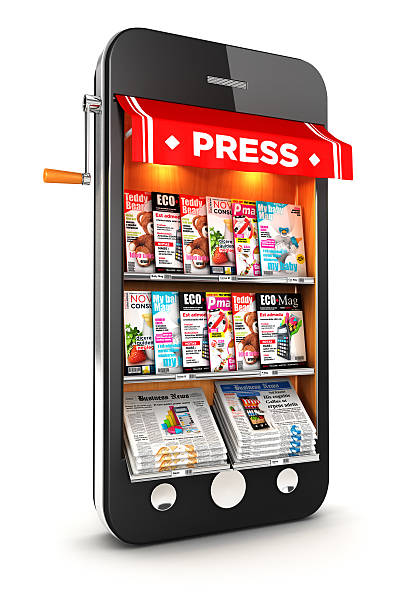 3 d'un kiosque à journaux, smartphone - news stand photos et images de collection
