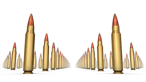 Worm's eye view of rifle bullets stock photo