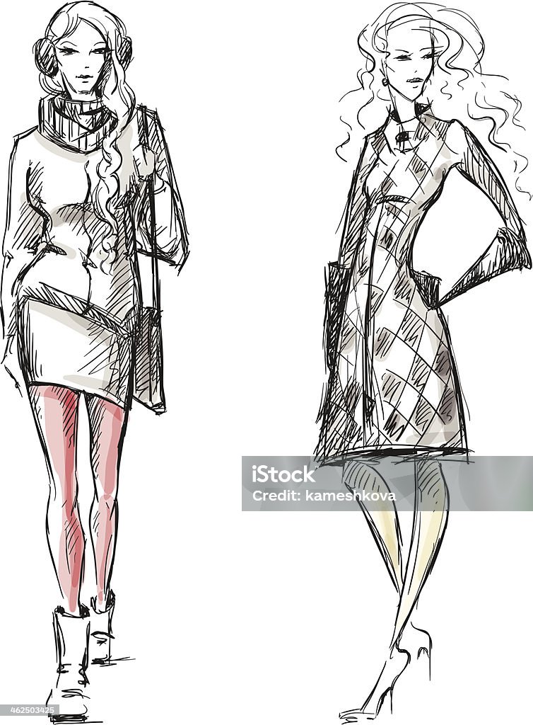 Fashion illustration winter style sketch Fashion illustration winter style sketch hand drawn Adult stock vector