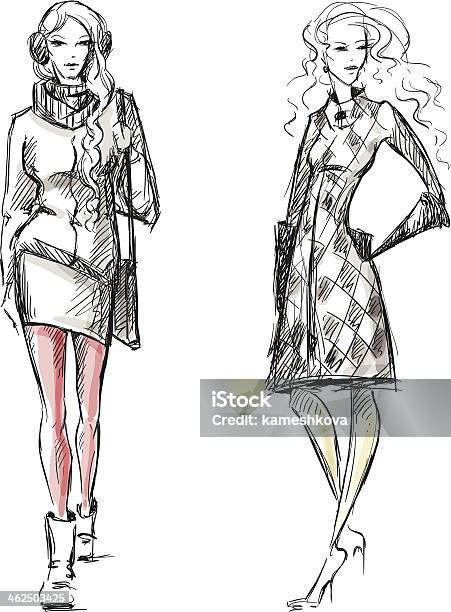 Fashion Illustration Winter Style Sketch Stock Illustration - Download Image Now - Adult, Adults Only, Autumn