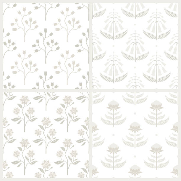 Set of seamless patterns with Australian flora Set of seamless monochrome patterns with Australian flora. EPS 8 vector illustration. Contains no transparency and blending modes. telopea stock illustrations