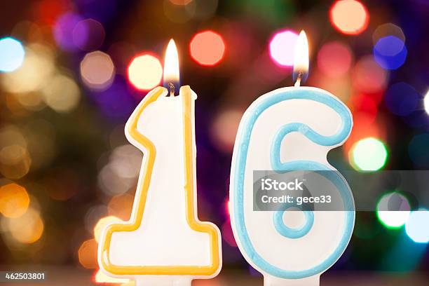 Candle Number Stock Photo - Download Image Now - Birthday Cake, Number 16, 14-15 Years