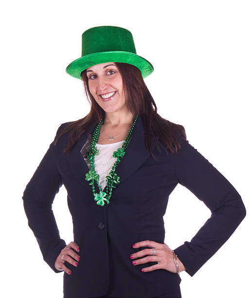 Business woman celebrating St. Patrick's Day stock photo