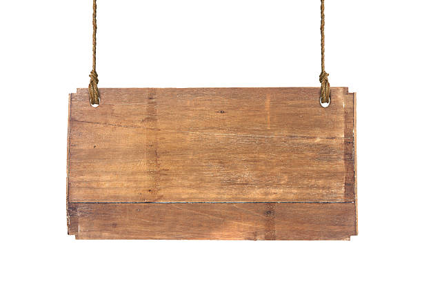 istock Wooden sign hanging on strings isolated on white background 462510313