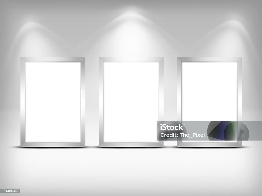 Three empty frames on a wall Three empty frames on a wall. High resolution texture. Arranging stock illustration