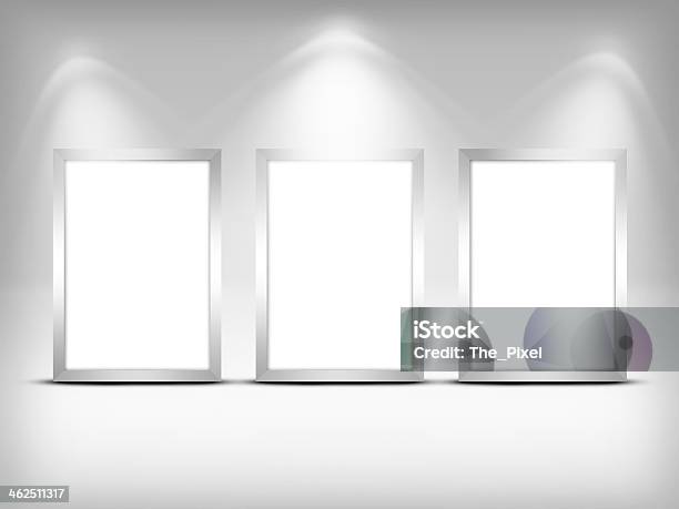 Three Empty Frames On A Wall Stock Illustration - Download Image Now - Arranging, Art Museum, Backgrounds