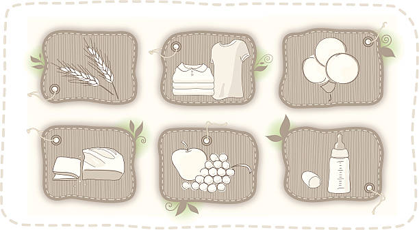 ilustraciones, imágenes clip art, dibujos animados e iconos de stock de etiquetas orgánicas de vida - portion apple food pattern