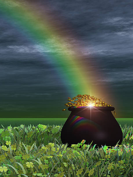 pote de ouro com arco-íris no fim - end of the rainbow imagens e fotografias de stock