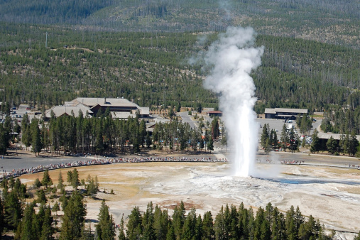 View of old faithful in full eruption from Observation point