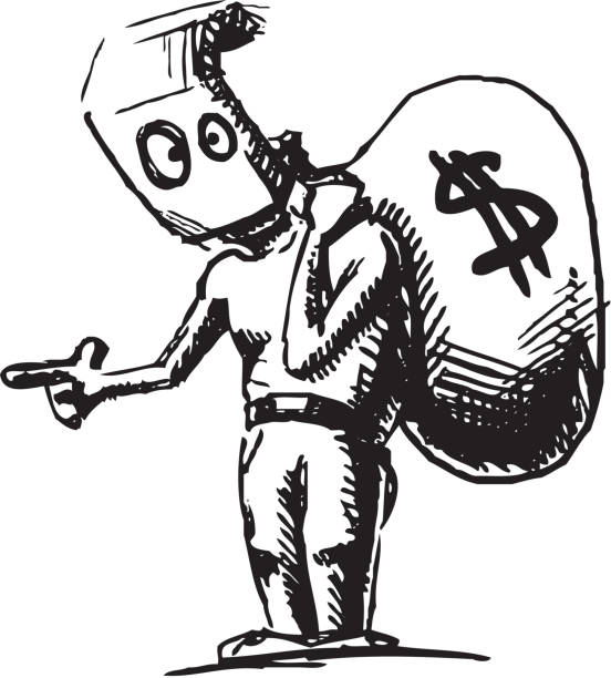 robber in eine maske mit geldsack - lawbreaker stock-grafiken, -clipart, -cartoons und -symbole