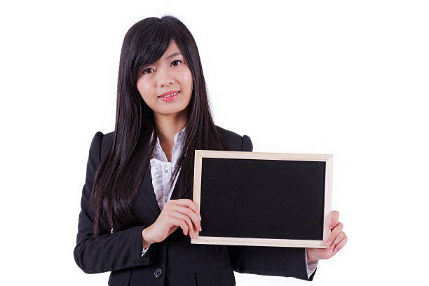 istock Asian woman holding board , black screen for texture 462538769