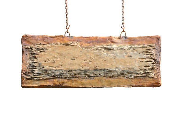 セメントサイン白背景 - wood sign old plank ストックフォトと画像