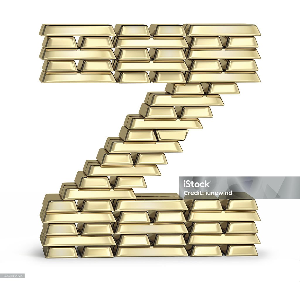 Letter Z from gold bars Letter Z from stacked gold bars on white background Alphabet Stock Photo