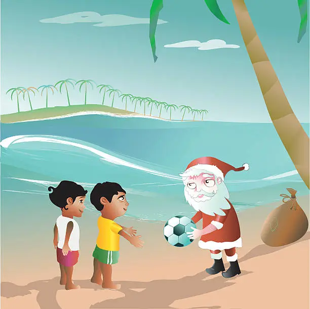 Vector illustration of santa claus brings the football in to brazil