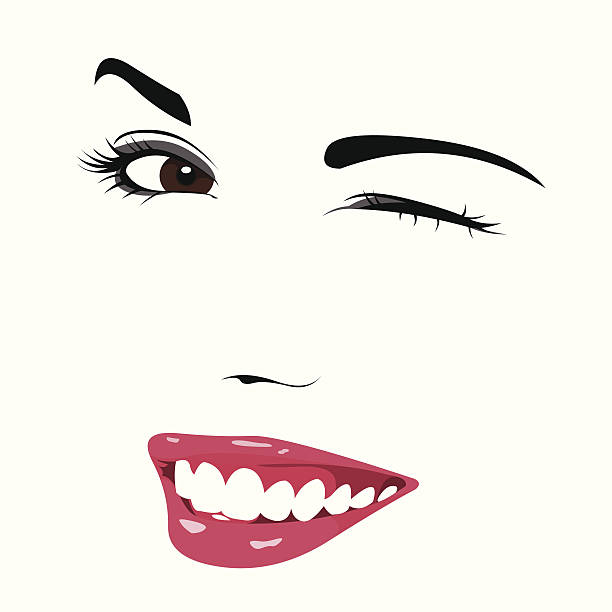 ilustraciones, imágenes clip art, dibujos animados e iconos de stock de hermosa chica wink - young women smiling women human teeth