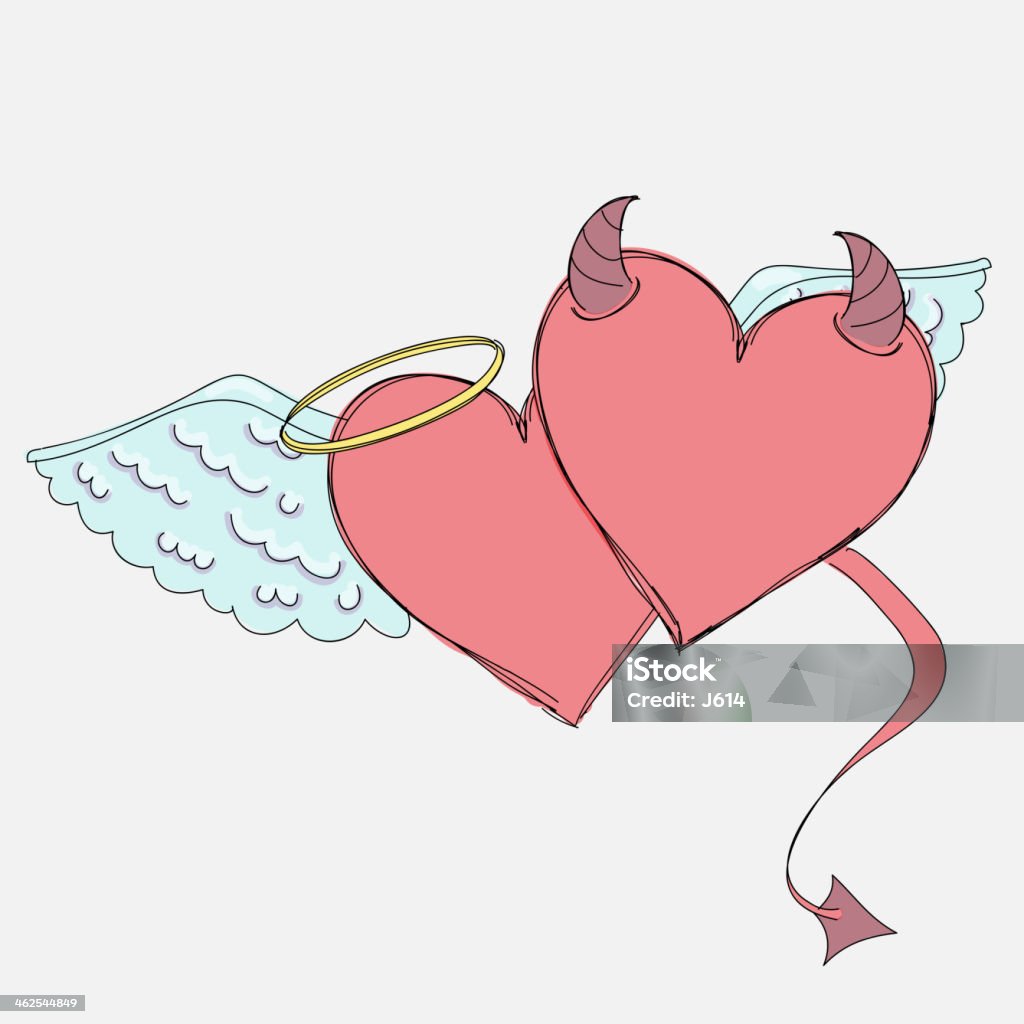 Ángel y devil corazón Garabato - arte vectorial de Símbolo en forma de corazón libre de derechos