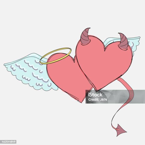 Ilustración de Ángel Y Devil Corazón Garabato y más Vectores Libres de Derechos de Símbolo en forma de corazón - Símbolo en forma de corazón, Ala de animal, Amor - Sentimiento