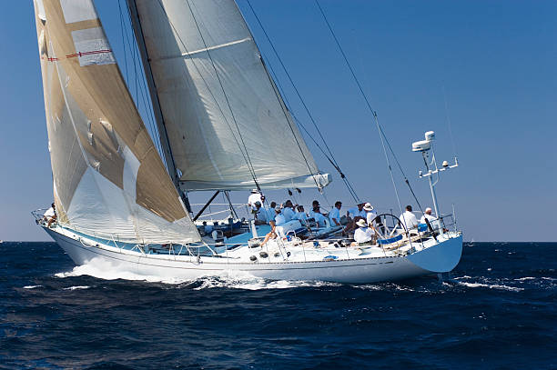 istock Racing Sailboat with Crew on Ocean 462548237