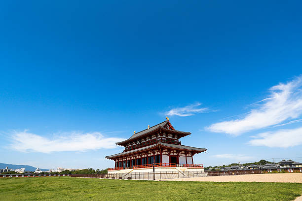 Heijo Palace Heijō Palace in Nara, was the imperial palace of Japan (710-784 AD), during most of the Nara period. The Palace was located in the north end of the capital city, Heijō-kyō. The remains of the palace, and the surrounding area, was established as a UNESCO World Heritage Site in 1998 along with a number of other buildings and area, as the "Historic Monuments of Ancient Nara." nsra stock pictures, royalty-free photos & images