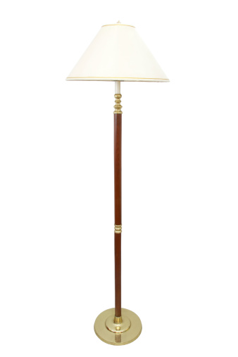 wood&brass floor lamp isolated